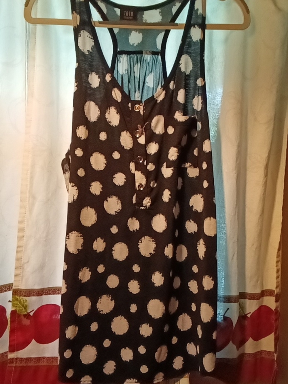 Women's TOTO Black Racerback Tank with Cream Polka Dots